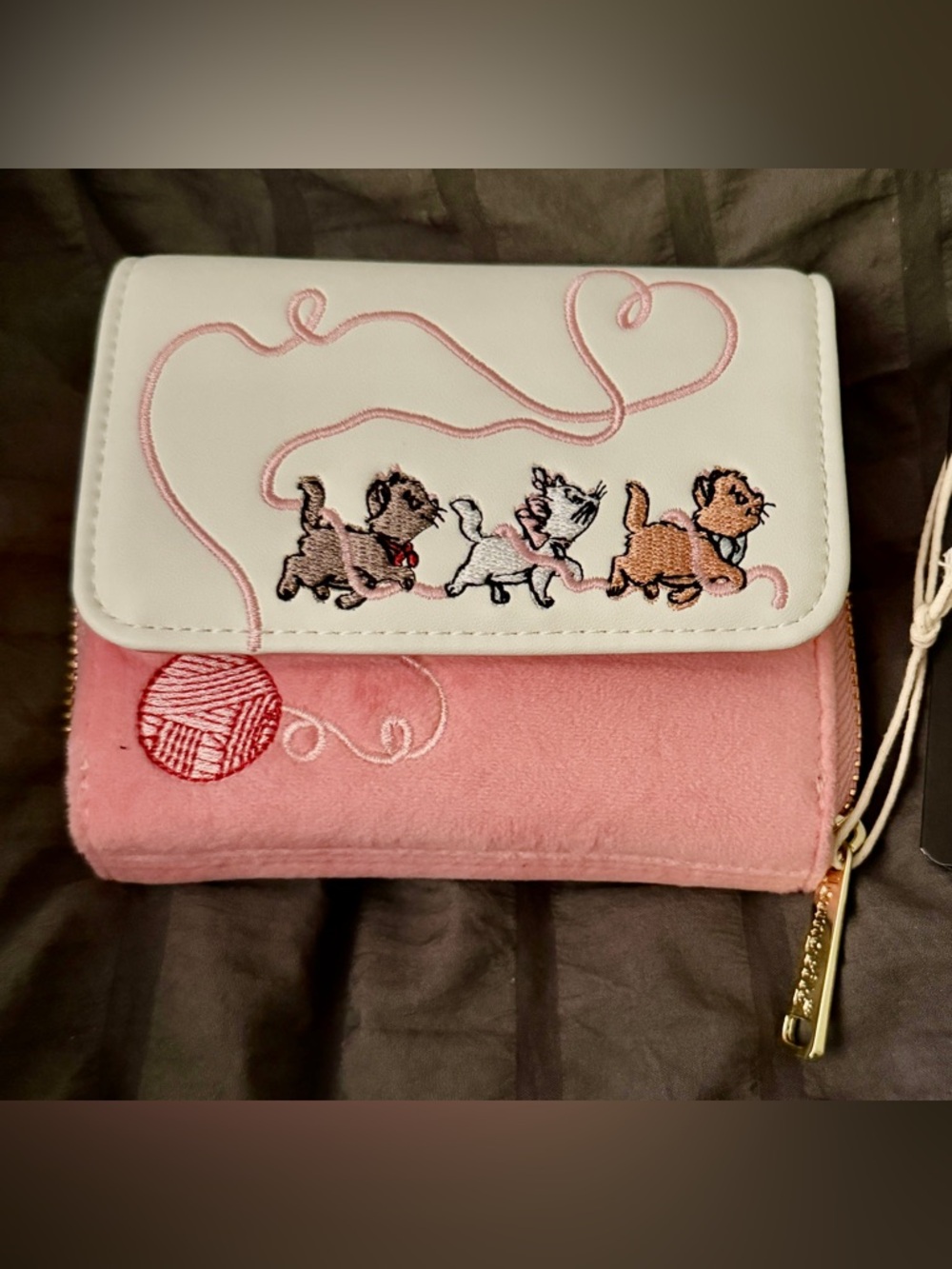 Loungefly Pink and White Disney Aristocrat Zip Around Wallet with Gold Hardware